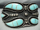 One Of The Most Unique Vintage Native American Zuni Wide Turquoise Sterling Silver Bracelet-Nativo Arts