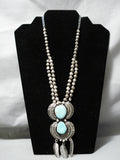 Tremendous Vintage Native American Navajo Turquoise Sterling Silver Caico Lake Necklace Old-Nativo Arts