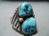 Huge Men's Vintage Native American Navajo Morenci Turquoise Sterling Silver Ring Old-Nativo Arts