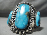 One Of Biggest Vintage Native American Navajo Blue Diamond Turquoise Sterling Silver Bracelet-Nativo Arts