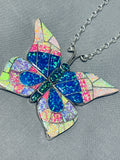 Spectacular Native American Navajo Synthetic Opals Sterling Silver Butterfly Necklace-Nativo Arts