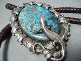 Colossal Native American Navajo Turquoise Lizard Sterling Silver Bolo Tie-Nativo Arts