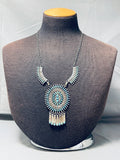 One Of Best Intricate Stone Work Vintage Native American Zuni Turquoise Sterling Silver Necklace-Nativo Arts