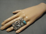 Rare Vintage Native American Navajo Blue Diamond Turquoise Sterling Silver Ring-Nativo Arts