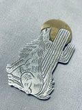 Signed Howling Coyote Native American Navajo Sterling Silver Coyote Pin-Nativo Arts