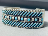 Native American Rare Slanted Turquoise Vintage Navajo Sterling Silver Bracelet Signed-Nativo Arts