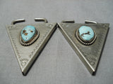Exquisite Vintage Native American Navajo Green Turquoise Sterling Silver Collar Protectors-Nativo Arts
