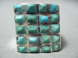 Native American Huge Vintage Navajo Turquoise Squared Inlay Sterling Silver Ring-Nativo Arts