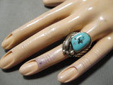 Wonderful Vintage Native American Navajo Kingman Turquoise Sterling Silver Ring Old-Nativo Arts