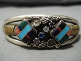 Very Rare!! Vintage Native American Navajo Turquoise Sugulite Sterling Silver Bracelet Old-Nativo Arts