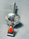 Harold Joe Native American Navajo Spiny Oyster Sterling Silver Squash Blossom Pendant-Nativo Arts