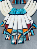 295 Gram Mind Boggling Santo Domingo Turquoise Inlay Necklace-Nativo Arts
