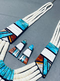 295 Gram Mind Boggling Santo Domingo Turquoise Inlay Necklace-Nativo Arts