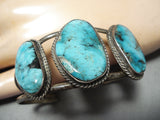 Small Wrist Vintage Native American Navajo Blue Diamond Turquoise Sterling Silver Bracelet-Nativo Arts