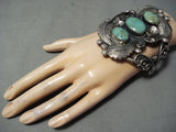 Towering Vintage Native American Navajo Royston Turquoise Sterling Silver Leaves Bracelet-Nativo Arts