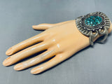Heavy 89 Ngram Vintage Native American Navajo Green Spiderweb Turquoise Sterling Silver Bracelet-Nativo Arts