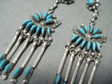 Exquisite Vintage Signed Native American Zuni Sleeping Beauty Turquoise Sterling Silver Earrings-Nativo Arts