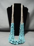296 Grams Vintage Navajo Native American Jewelry jewelry Easter Blue Turquoise Heishi Necklace-Nativo Arts
