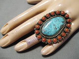 Spectacular Vintage Native American Navajo Kingman Turquoise Sterling Silver Ring Old-Nativo Arts