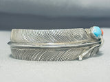 Intricate Native American Navajo Morenci Turquoise Coral Sterling Silver Feather Bracelet-Nativo Arts