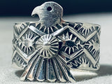 Phenomenal Native American Navajo Signed Sterling Silver Thunderbird Ring-Nativo Arts