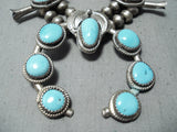 Stunning Vintage Native American Zuni Kingman Turquoise Sterling Silver Squash Necklace-Nativo Arts
