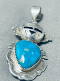 Baby Kachina Native American Navajo Kingman Turquoise Sterling Silver Pin/ Pendant Signed-Nativo Arts