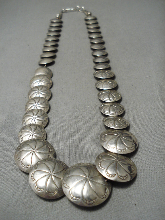 Stunning Vintage Native American Navajo Hand Tooled Sterling Silver Wheel Necklace Old-Nativo Arts