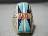 One Of The Best Vintage Native American Navajo Turquoise Lapis Inlay Sterling Silver Ring-Nativo Arts