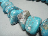 298 Grams Heavy Turquoise Nugget Native American Navajo Sterling Silver Tubule Necklace-Nativo Arts
