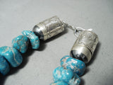 298 Grams Heavy Turquoise Nugget Native American Navajo Sterling Silver Tubule Necklace-Nativo Arts