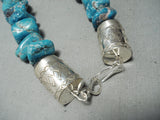 298 Grams Heavy Turquoise Nugget Native American Navajo Sterling Silver Tubule Necklace-Nativo Arts