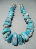 298 Grams Heavy Turquoise Nugget Native American Navajo Sterling Silver Tubule Necklace-Nativo Arts