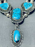 Opulent Vintage Native American Navajo 6 Morenci Turquoise Huge Sterling Silver Necklace-Nativo Arts
