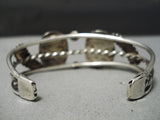 Rare Vintage Native American Navajo Carico Lake Turquoise Sterling Silver Leaf Bracelet Old-Nativo Arts
