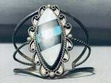 Native American Huge Rare Slanted Inlay Turquoise Vintage Navajo Sterling Silver Bracelet-Nativo Arts