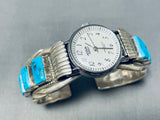 Superb Vintage Native American Navajo 10 Square Cut Turquoise Sterling Silver Watch Bracelet-Nativo Arts