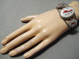 Detailed Vintage Native American Navajo Zuni Sterling Silver Peark Cardinal Bracelet Old-Nativo Arts