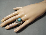 Interesting Vintage Native American Navajo Kingman Turquoise Sterling Silver Ring Old-Nativo Arts