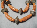 Museum Vintage Native American Navajo Coral Sterling Silver Hogan Bead Necklace- Very Old!-Nativo Arts