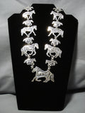 Important Vintage Navajo Sterling Silver Squash Blossom Horse Necklace-Nativo Arts