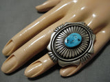 Striking Vintage Navajo Turquoise Sterling Silver Native American Ring Old-Nativo Arts