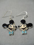 Fabulous Zuni Native American Sterling Silver Disney Inlay Earrings-Nativo Arts
