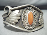 Hand Tooled Vintage Native American Navajo Coral Turquoise Sterling Silver Bracelet-Nativo Arts