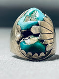 Exceptional Vintage Native American Navajo Kingman Turquoise Sterling Silver Ring-Nativo Arts