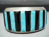 Heavy Thick Vintage Native American Navajo Turquoise Onyx Sterling Silver Bracelet Cuff-Nativo Arts