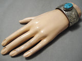 Museum Quality Vintage Native American Navajo Blue Turquoise Sterling Silver Wave Bracelet Old-Nativo Arts