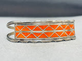 Mesmerizing Vintage Native American Zuni Coral Inlay Sterling Silver Bracelet-Nativo Arts