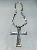 Rare Longer Authentic Vintage Native American Navajo Sterling Silver Cross Necklace-Nativo Arts