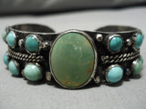 Early 1900's Vintage Native American Navajo Domed Cerrillos Turquoise Sterling Silver Bracelet-Nativo Arts